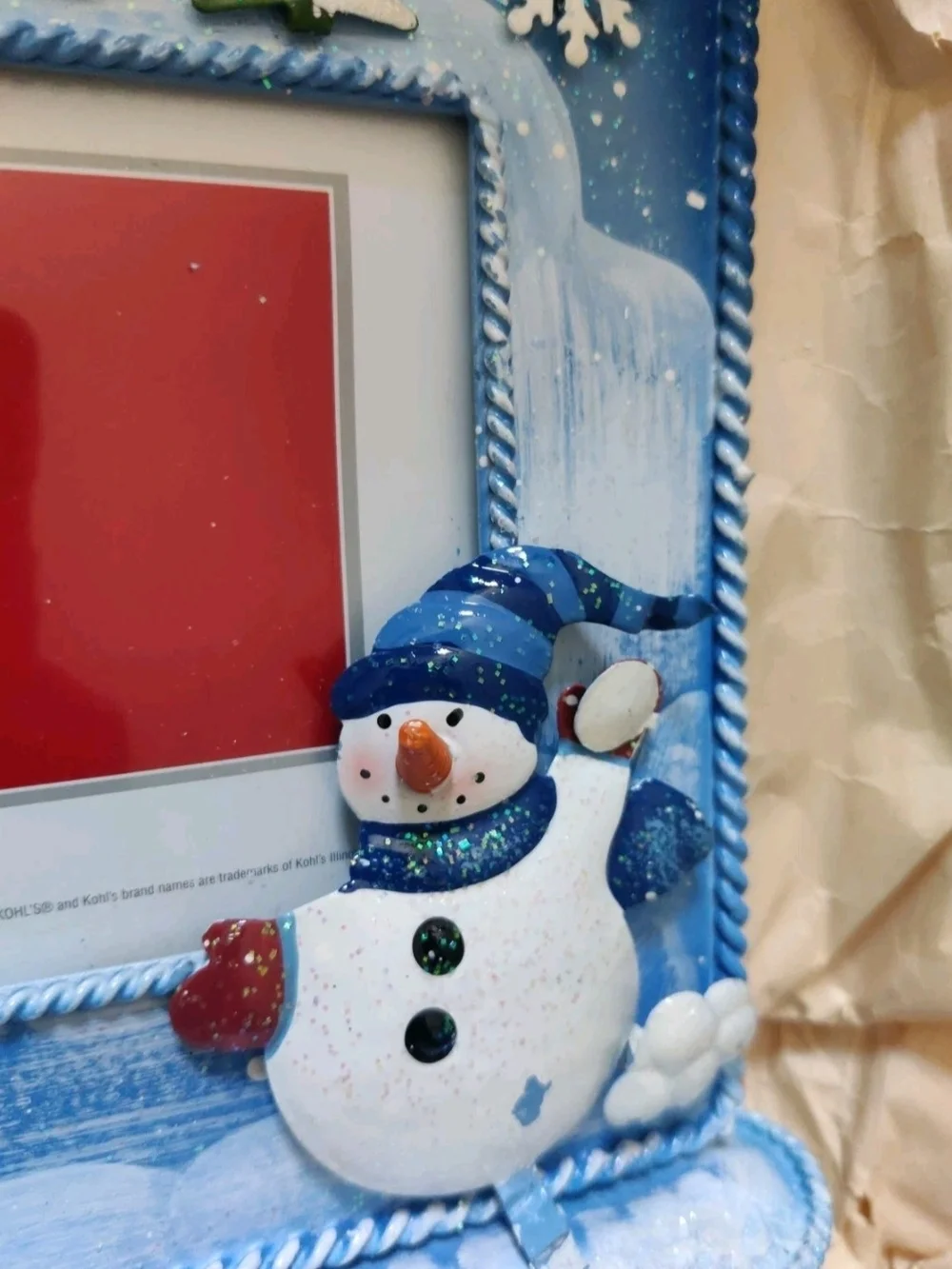 Kohl's Blue Snowman Holiday Picture Frame with Green Trees